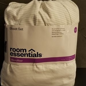 NEW Room Essentials Queen Microfiber Sheet Set Gray Stripe